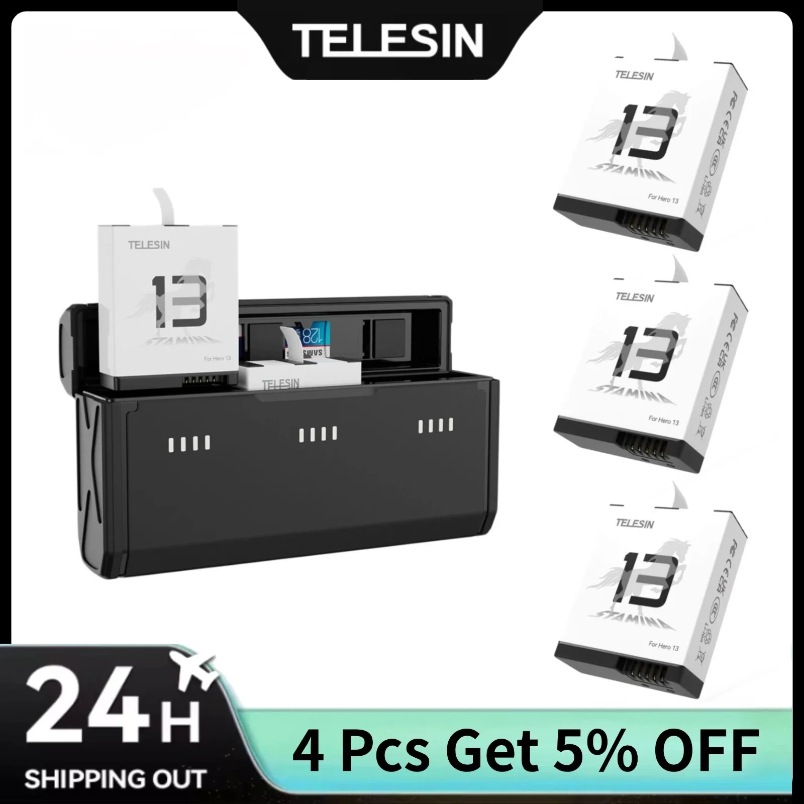 Gopro Action Camera Hero 13 Black - TELESIN Scatola di ricarica rapida portatile