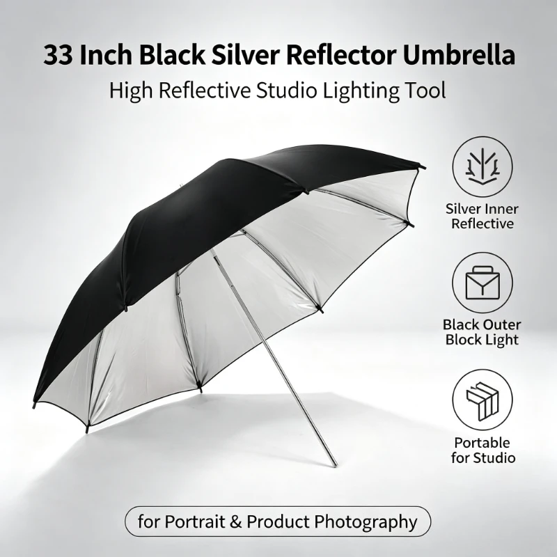 Photography Lighting With Umbrella - Ombrello Riflettente Nero Durevole da 33